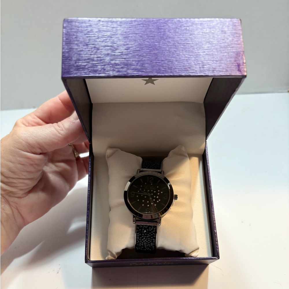 Bob Mackie women's black glitz dial watch with a black alloy bracelet new box - Picture 8 of 9